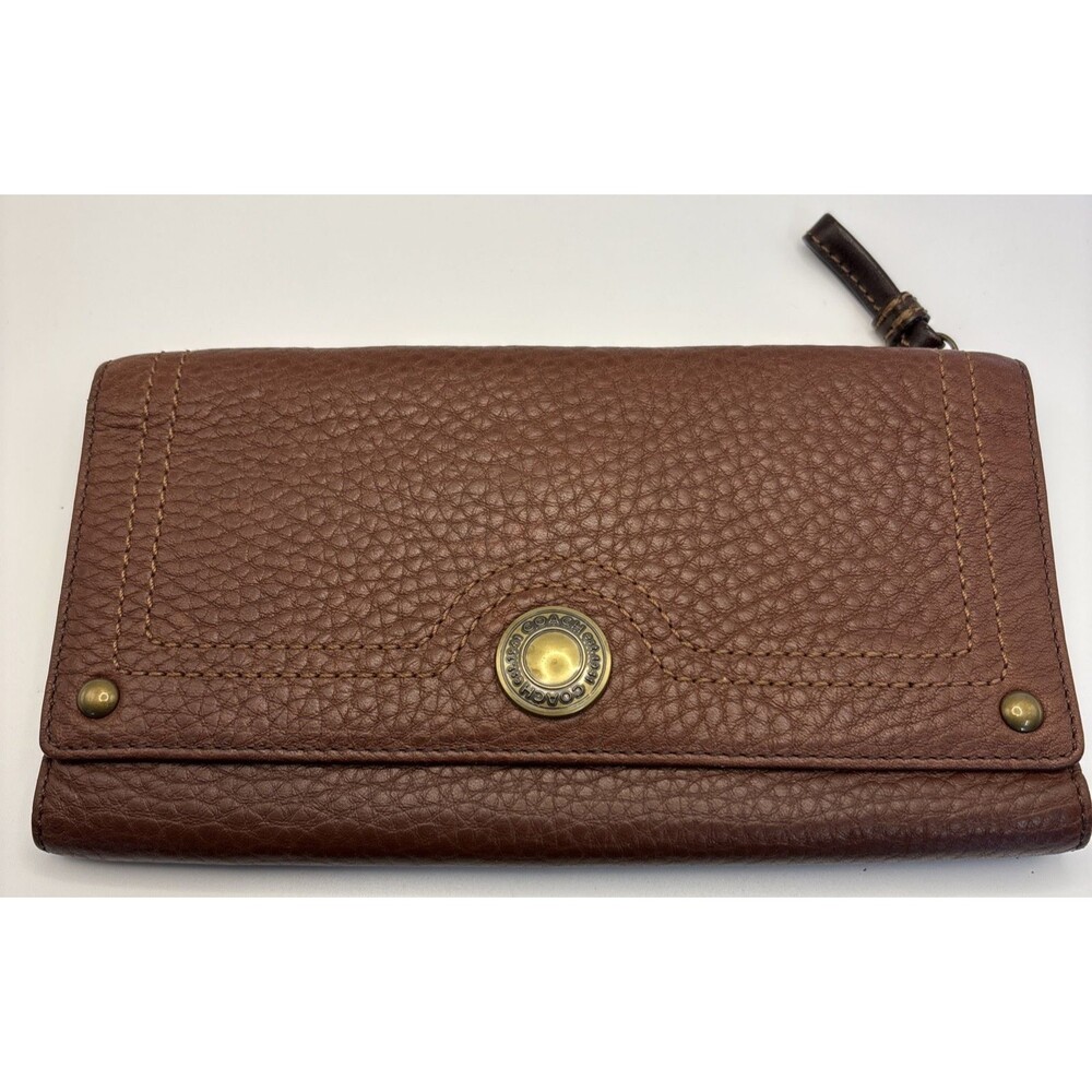 Coach Brown Pebble Leather Trifold Long Wallet 7.5x4 - GOOD